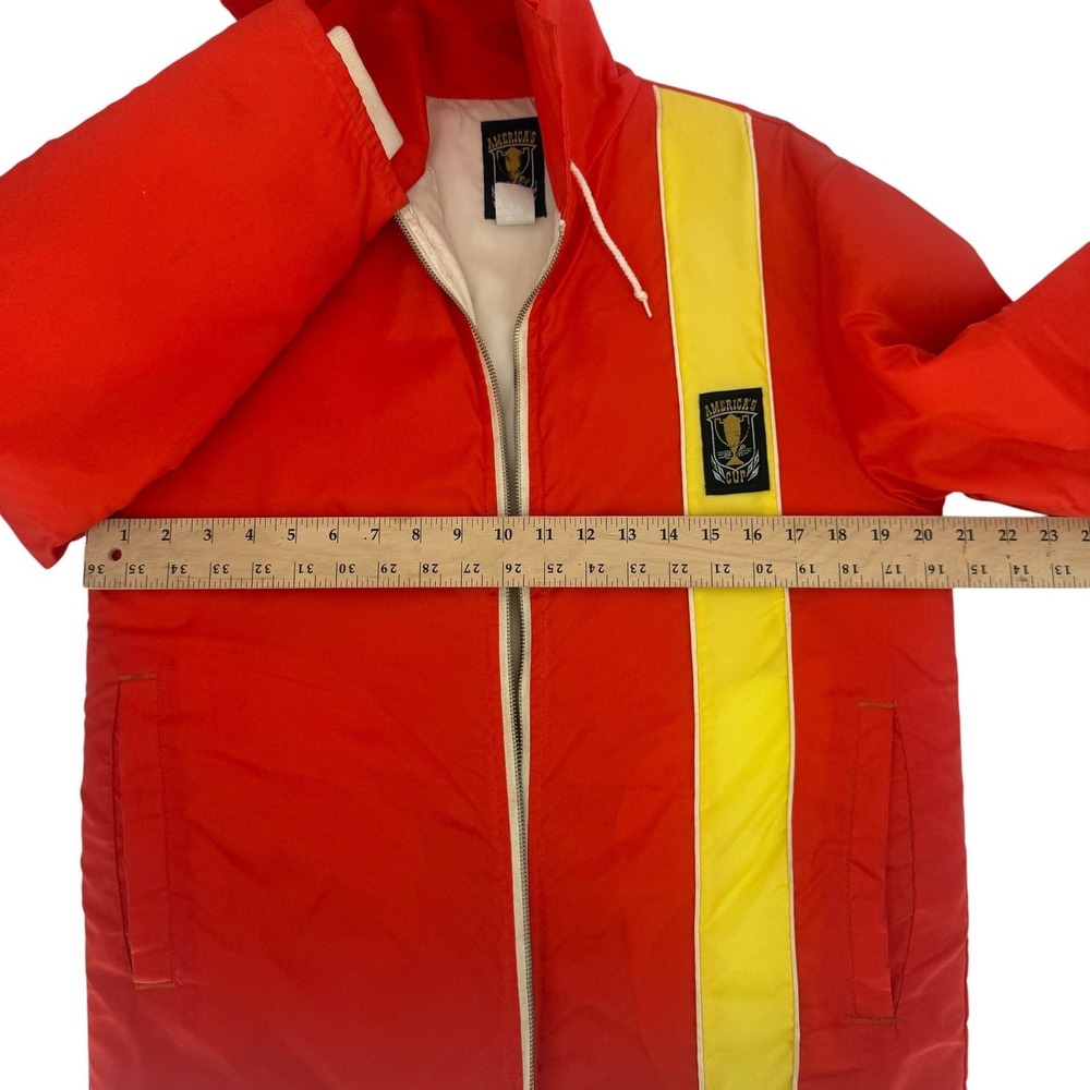 Vintage Americas Cup Sailing Jacket Red Yellow Stripe Hooded Parka Mens XL - Picture 4 of 11